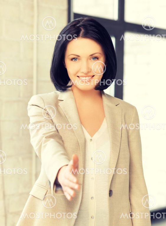 woman with an open hand ready for handshake