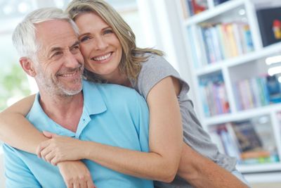 Domestic bliss...a loving mature couple relaxing on the...