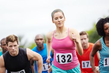 Marathon, running and people with fitness, competition...