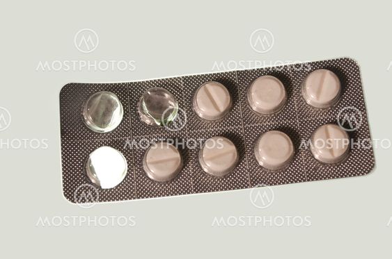 Used strip prescription medication (white background)