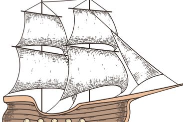 Hand drawn illustration of a vintage sailing ship with...