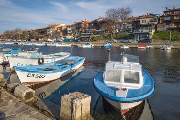 Sunset panorama of the port of Sozopol, Bulgaria