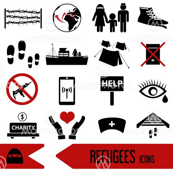 various simple refugees theme icons set eps10