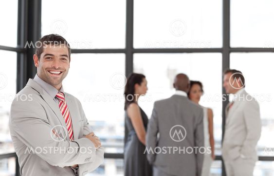 Professional male manager leading his team