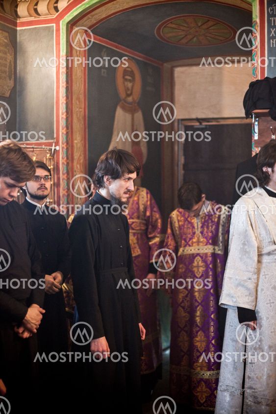 MOSCOW - MARCH 14: Orthodox liturgy with bishop Mercury in High Monastery of St Peter in Moscow on March 14, 2010 in Moscow