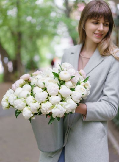 selective focus on flowers. Beautiful bouquet of white...