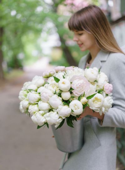 selective focus on flowers. Beautiful bouquet of white...