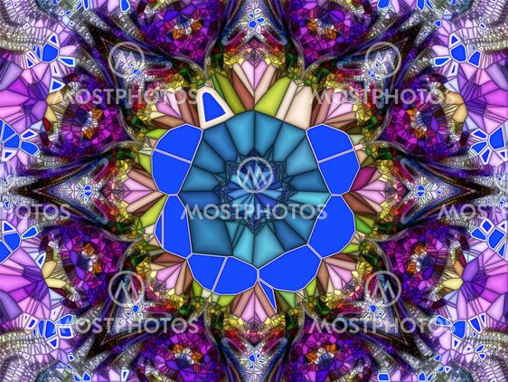 Stained glass mosaic. Geometric abstract ornament. Kaleidoscope. A-0151.