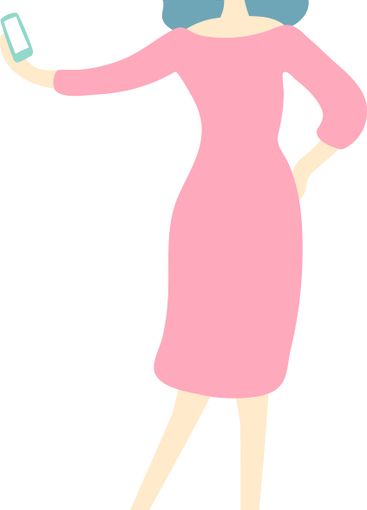 Full length illustration of a young woman with blue hair...