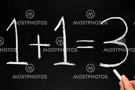 Writing 1+1=3 on a blackboard.