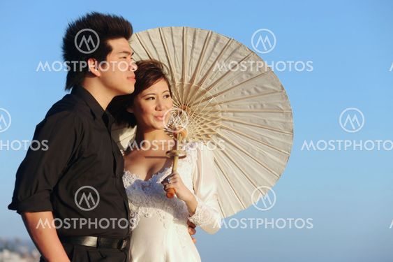 Happy Couple on Their Wedding Day