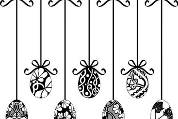 Illustration of different hanging Easter egg decorations 