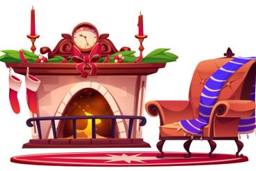 Cozy Christmas interior with decorated fireplace