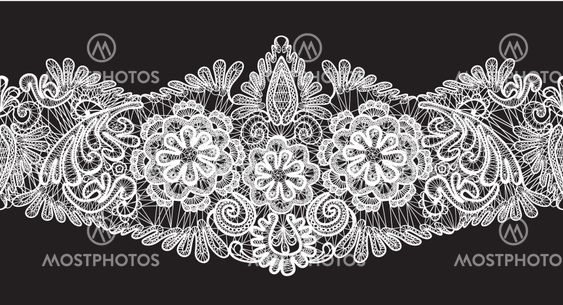 Seamless stripe - floral lace ornament - white on black...