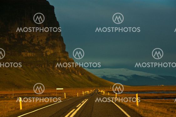 Beautiful sunset road in Iceland
