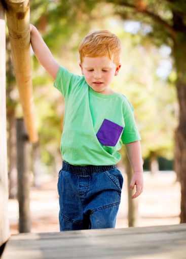 Boy, child and walking with step in playground for fun...