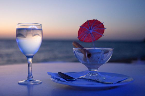ice cream and glass of water, corsica,