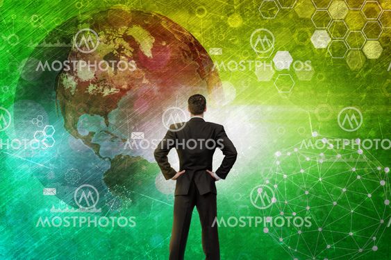 Businessman in front of holographic screen