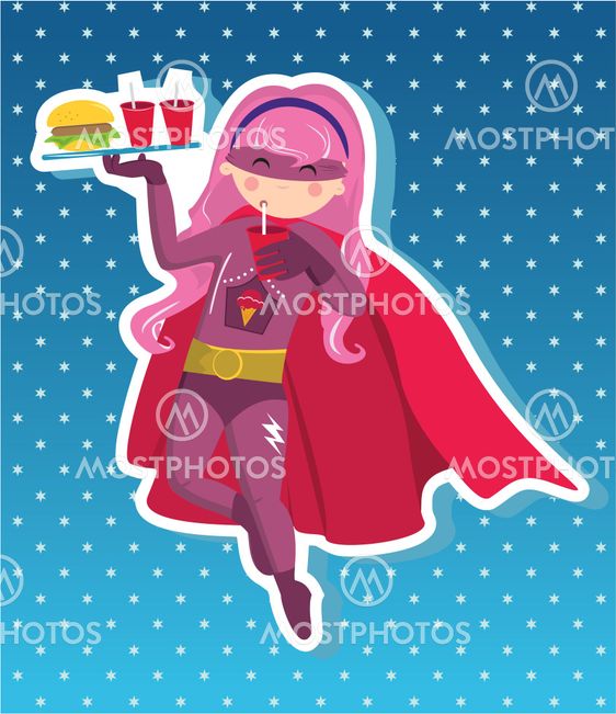 Fast food superhero girl cartoon.