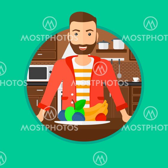 Man with fresh fruits.