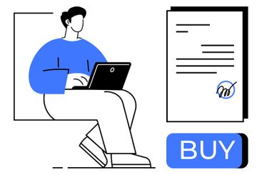 Male figure with laptop completing the buy process...