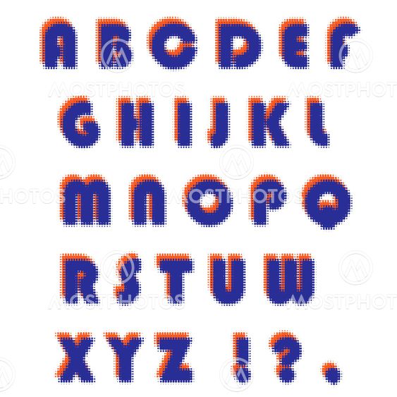 Set of Letters. Halftone Alphabet Isolated
