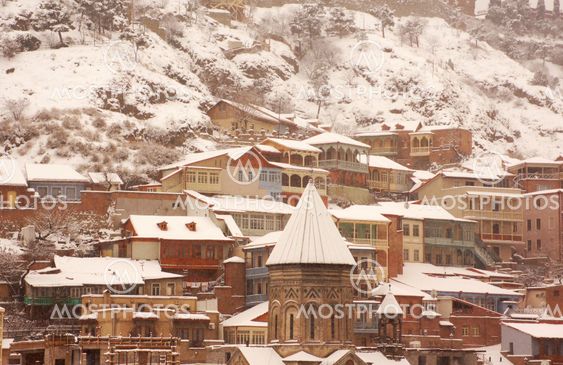 Winter view to covered with snow Tbilisi Old town in...