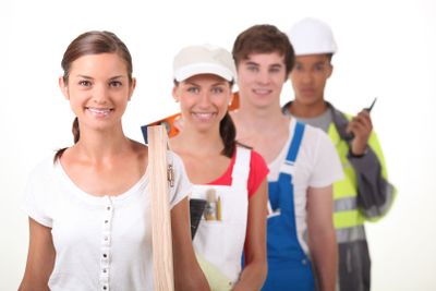 Four young people illustrating different occupations