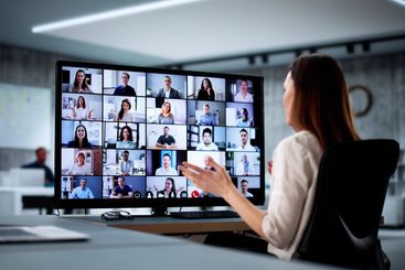 Female HR professional conducting online video conference