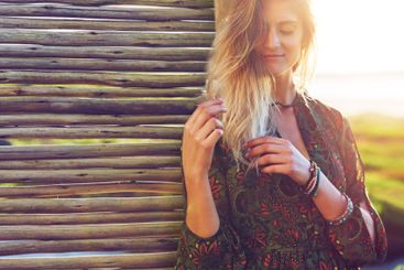 Thinking, outdoor and fashion for woman, stylish and...