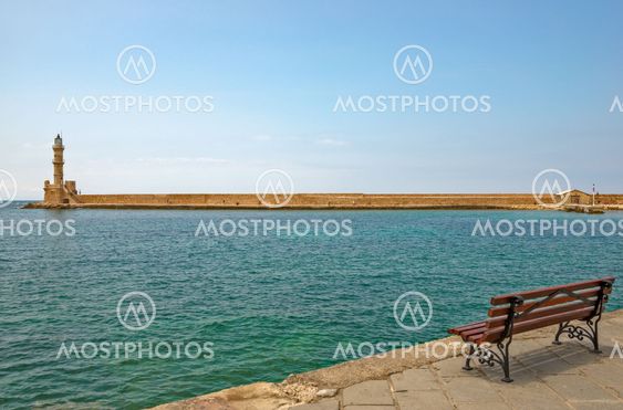 Old lighthouse in port of Chania on Crete island. Greece