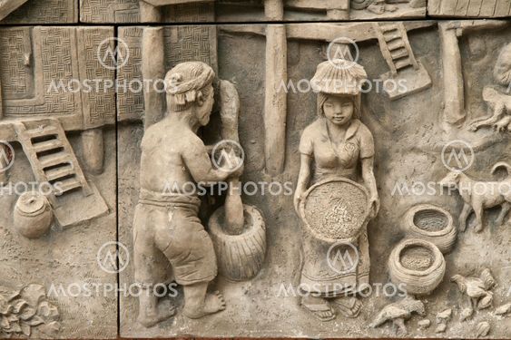 native molding art on wall in thai style