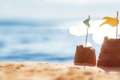 Panoramic view of the seacoast with castle on the...