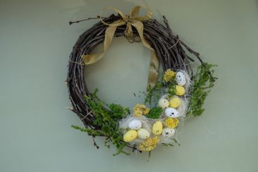 Handmade Easter wreath festive yellow egg decorations....
