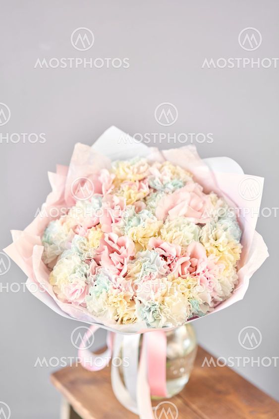 Bunches of rainbow carnation flowers different varieties...