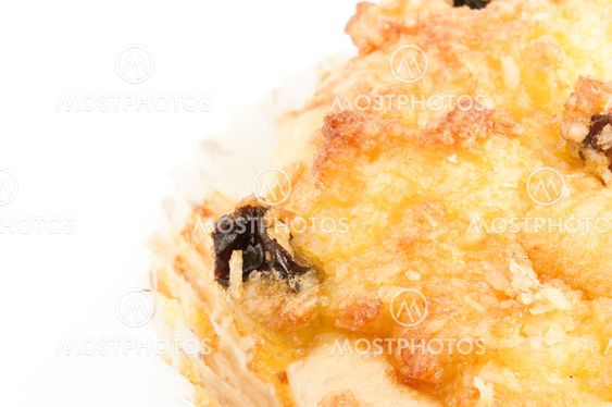 Close-up cake cup with Raisin on the white background
