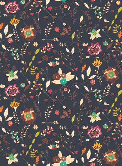 Bohemian hand drawn flowers, seamless pattern, vector...