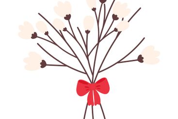 Spring blooming twigs bouquet tied red ribbon bow Floral...
