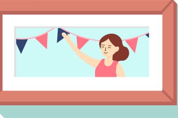 Event organizer preparing vibrant decorations, hanging...