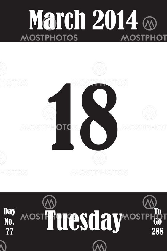 18 March 2014 Calendar Page with number of the day and...