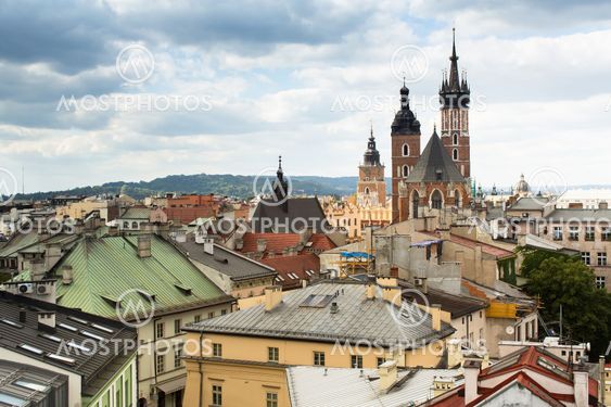 Top view of the rooftops of old Krakow, Poland.