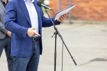 Press conference event with a public speaker