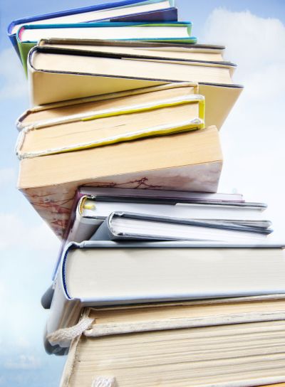 stack of books and sky