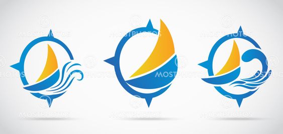 Yacht Icon set .with nautical wave