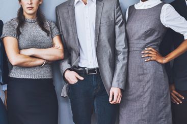 Business people, waiting room and confidence for...