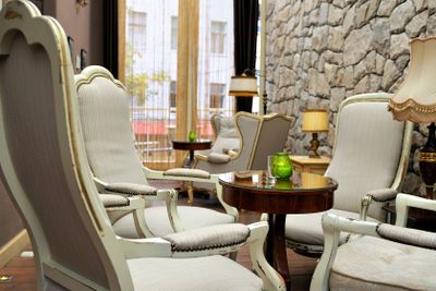 Picture of a retro-style decorated room with relaxed...