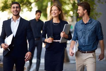 Business people, architect team and journey in city,...