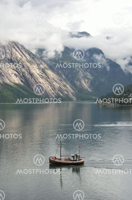 Small Fishing boat in Norwegian Fjord