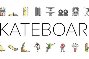 skateboard skate skater icons set vector