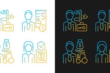 Financial occupation gradient icons set for dark and...